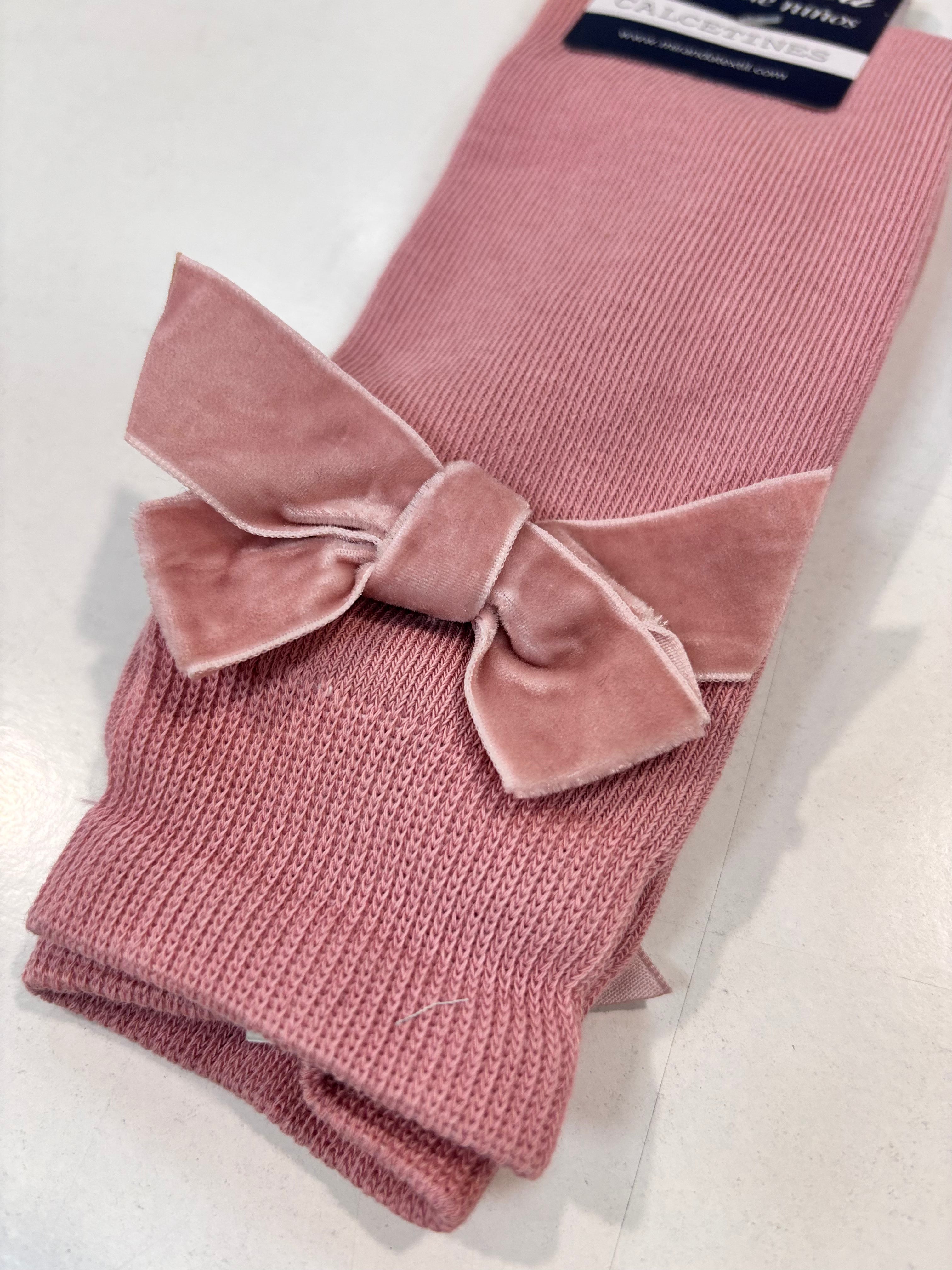 Calcetin lazo terciopelo niña rosa Miranda 1502