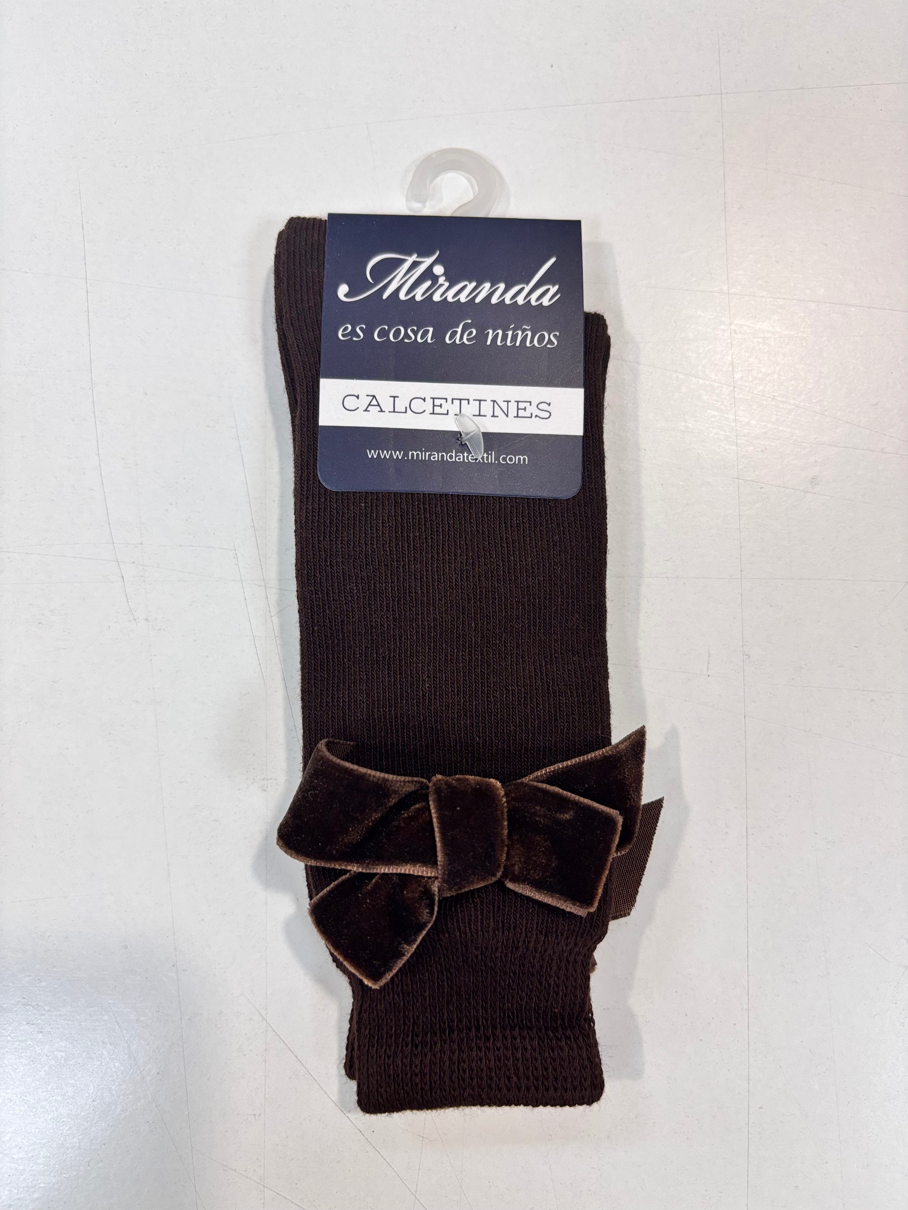 Calcetin lazo terciopelo niña marron Miranda 1502