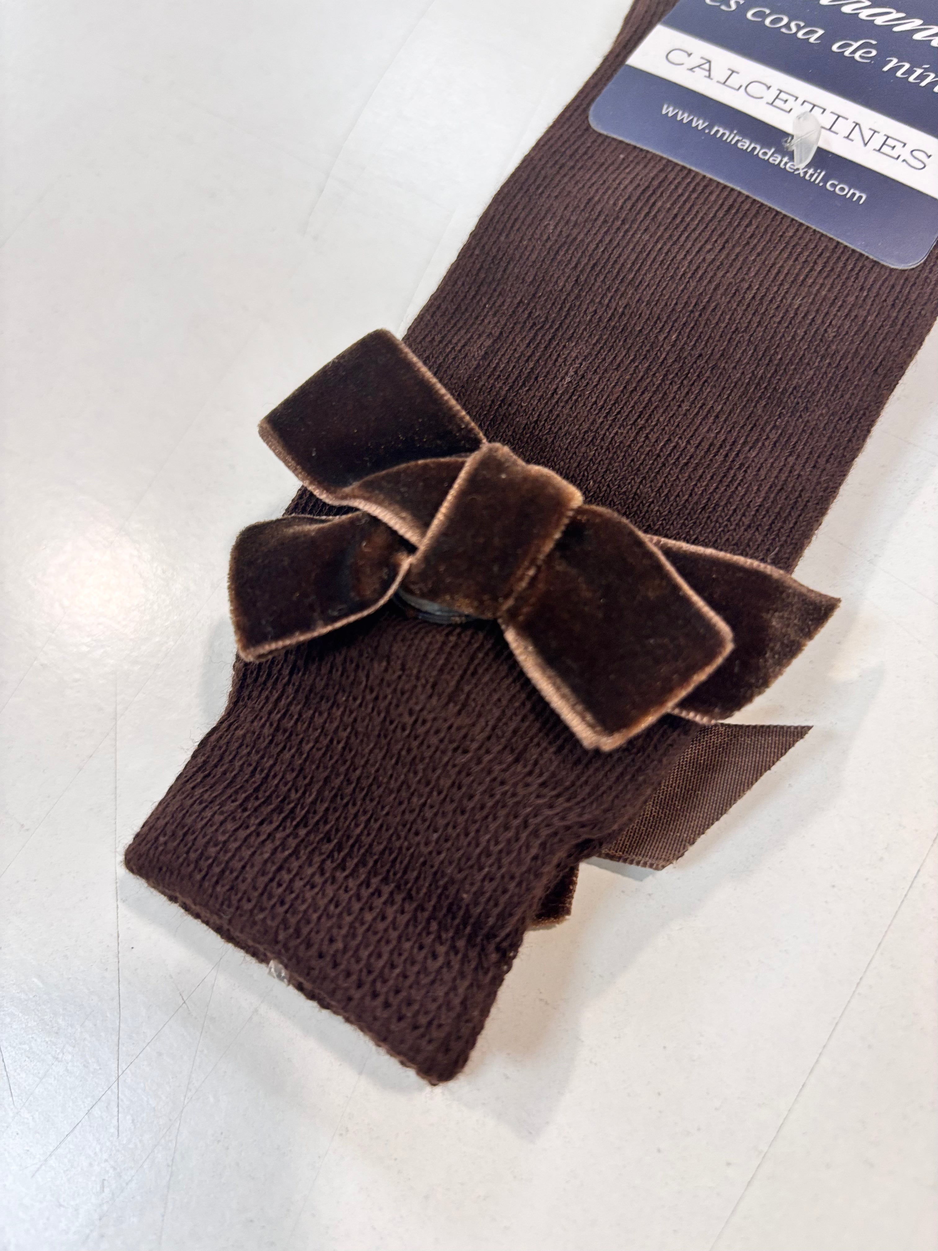 Calcetin lazo terciopelo niña marron Miranda 1502