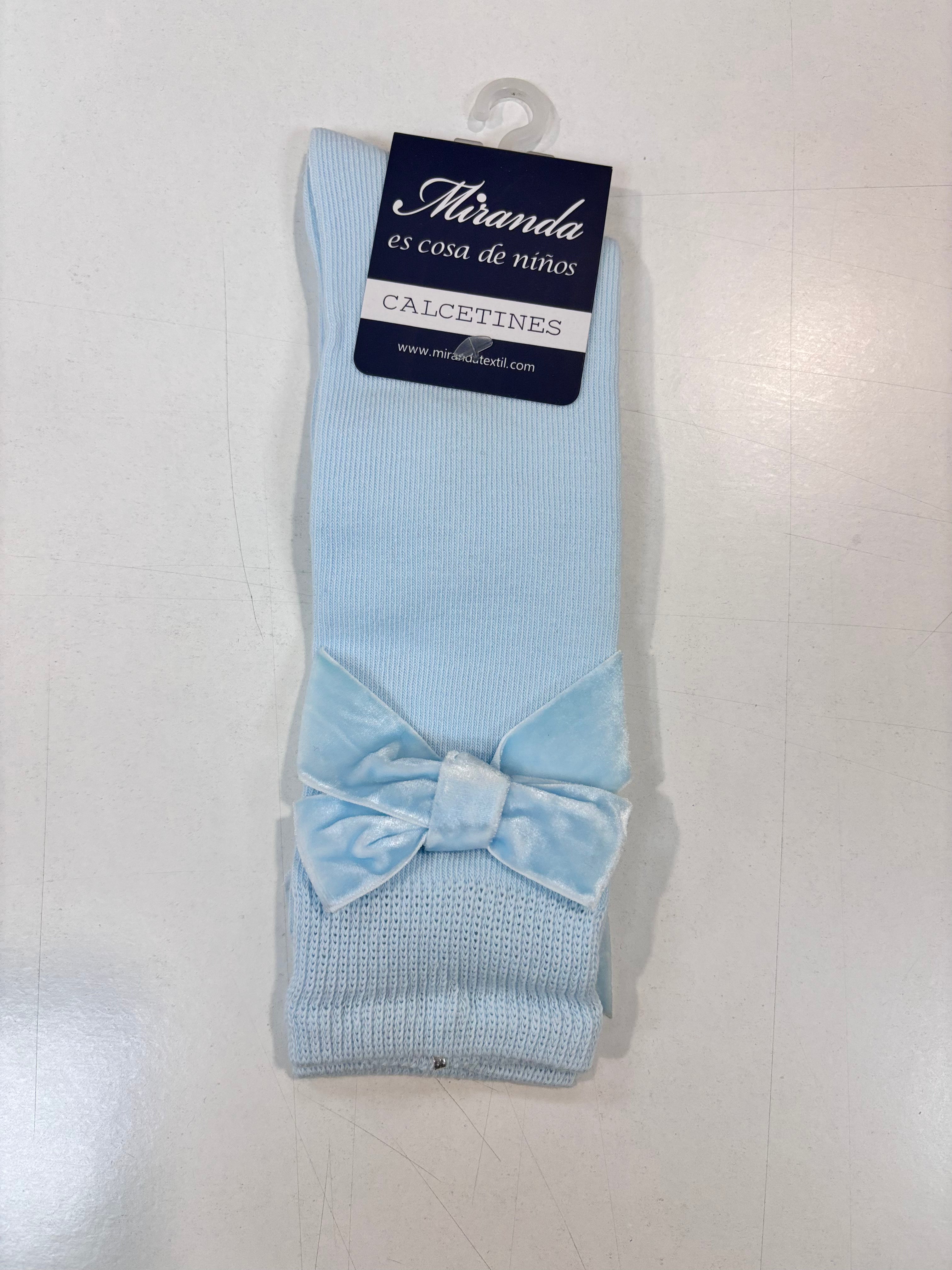 Calcetin lazo terciopelo niña celeste Miranda 1502 - La boutique de AyA Miranda