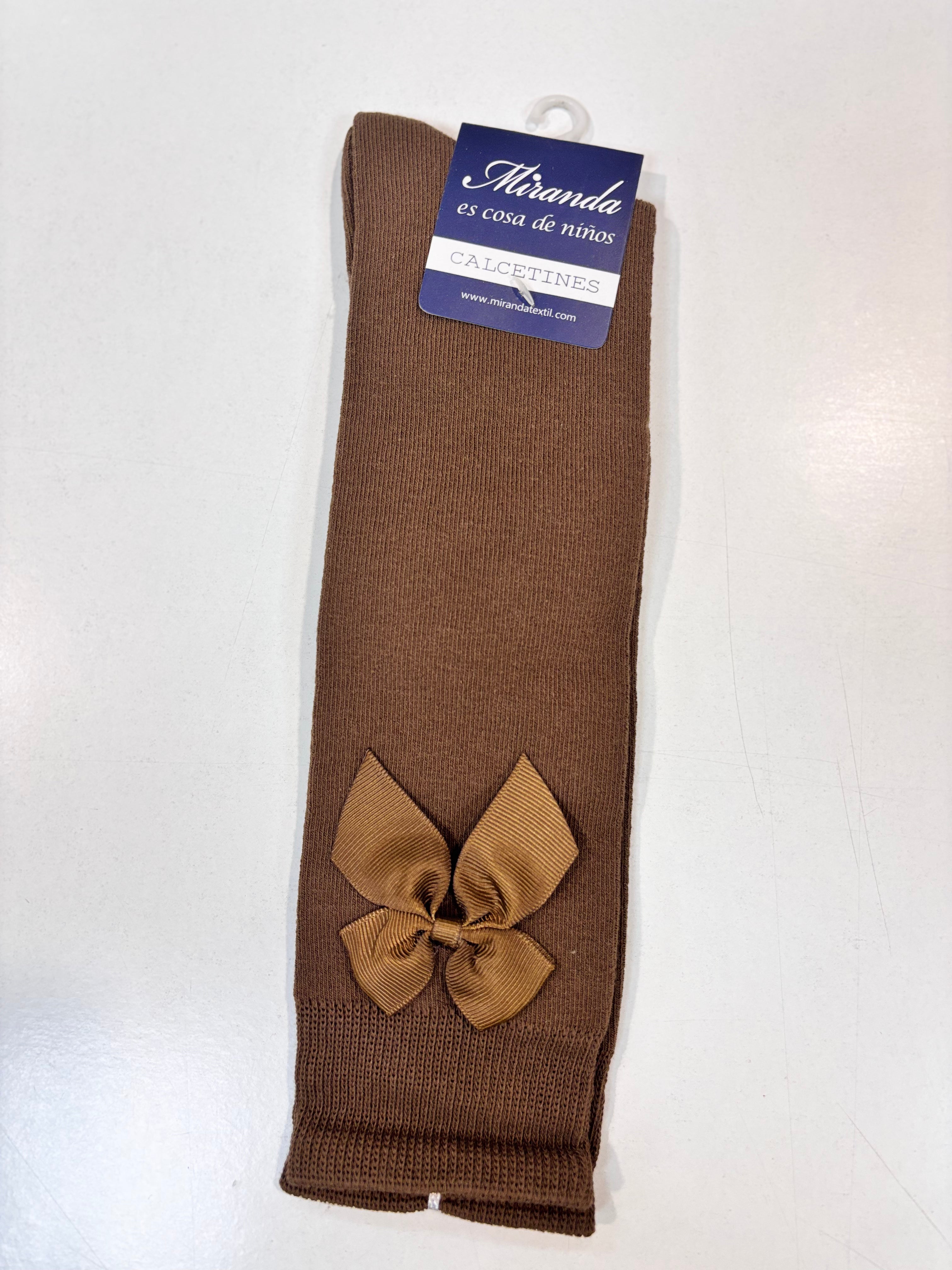 Calcetin lazo raso niña marron Miranda 1502
