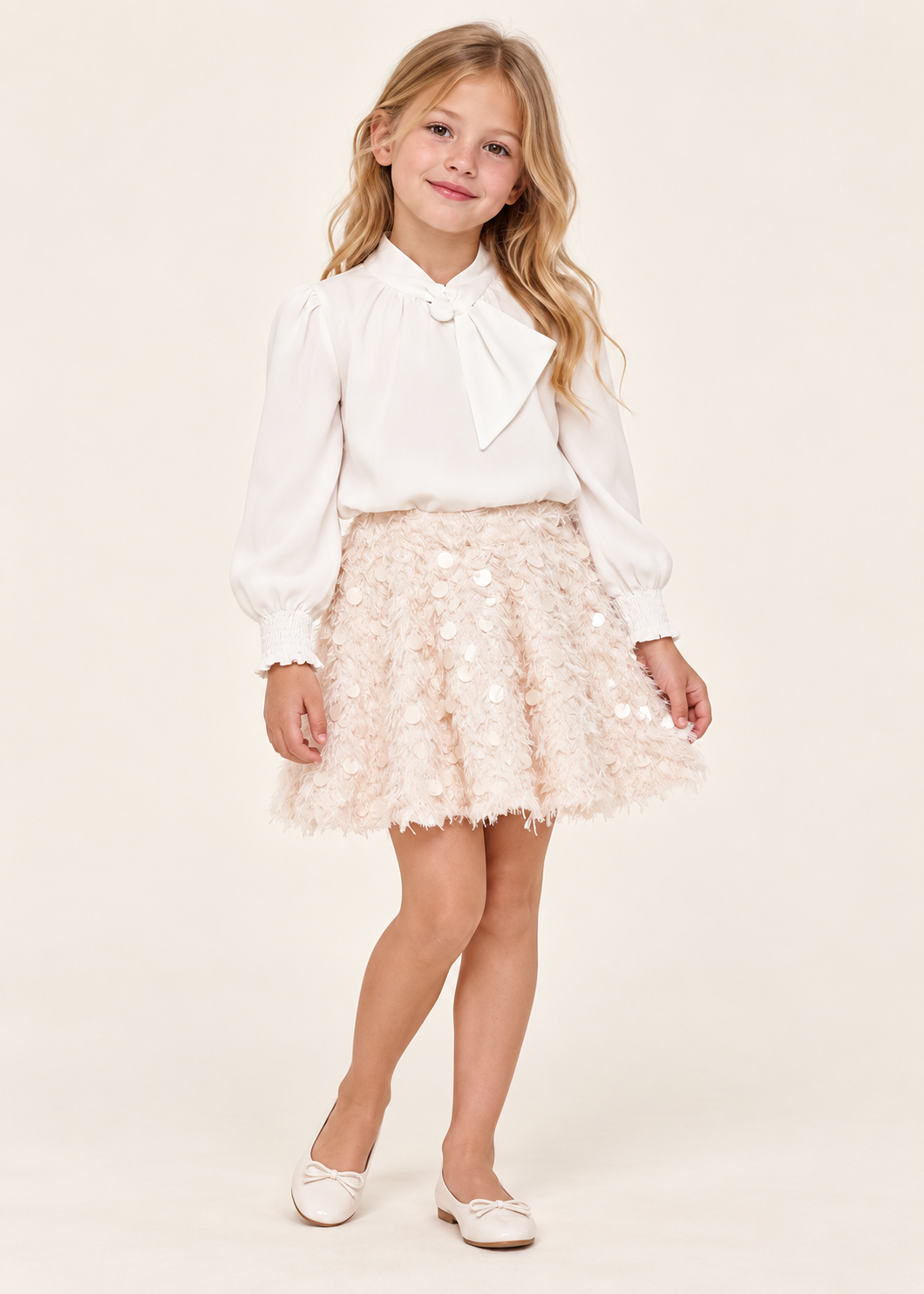 Conjunto de falda plumas mazapán para niña Abel & Lula 05590