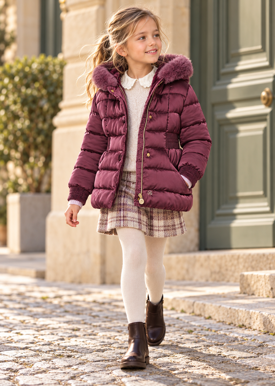Chaquetón corto cereza para niña Abel & Lula 05813