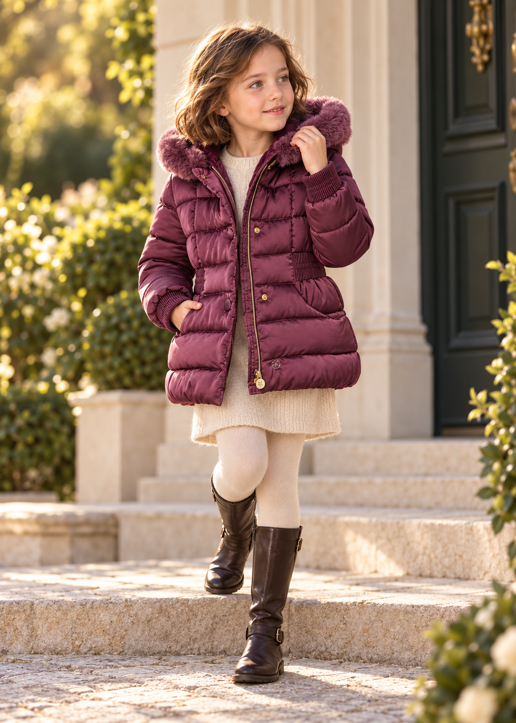 Chaquetón corto cereza para niña Abel & Lula 05813