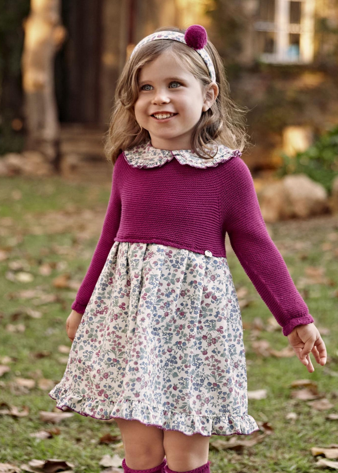 Vestido Cuerpo Punto Estampado Flores fucsia JULIANA 25648