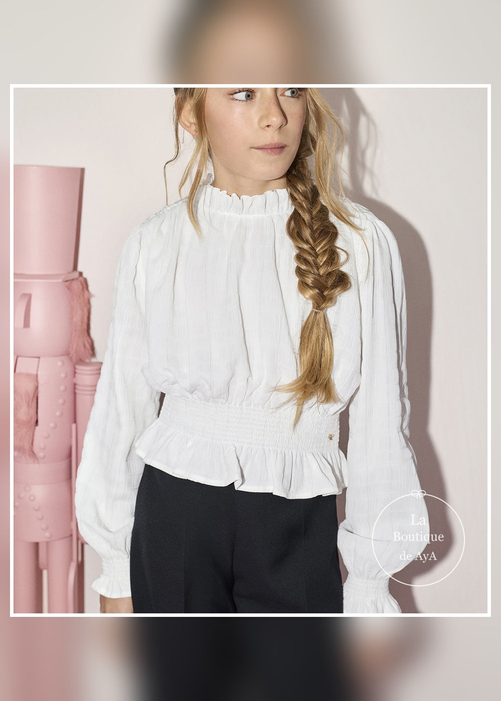Blusa nido de abeja crema para niña Abel & Lula 05623 - imagen 1