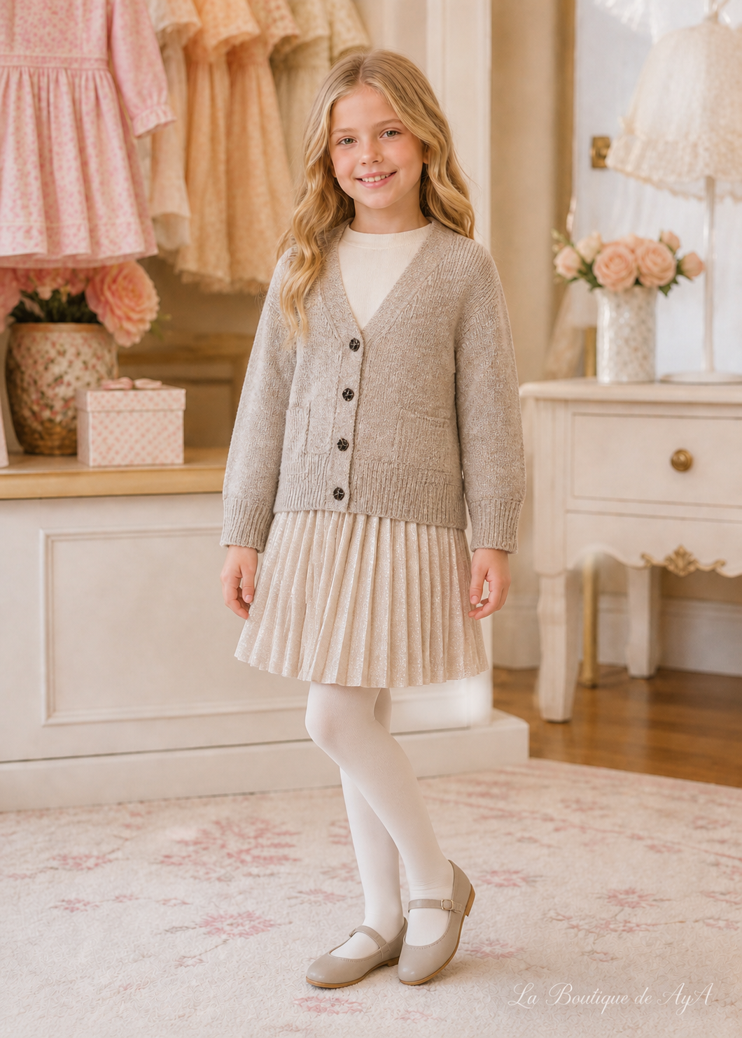 Rebecón oversize avena para niña Abel & Lula 05885 con modelo