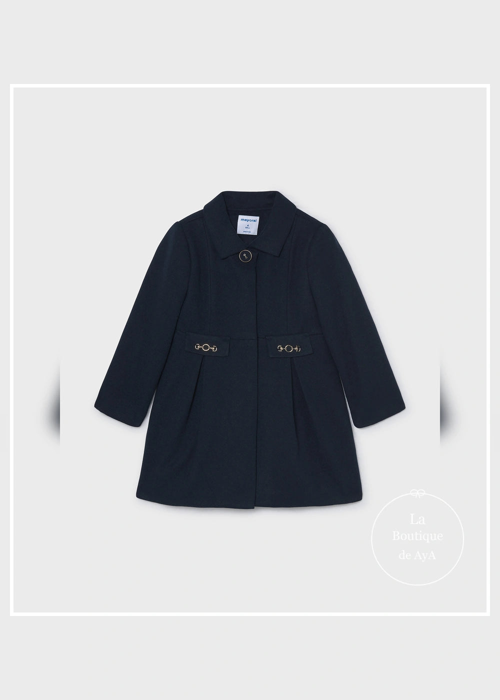 Abrigo de paño marino para niña Mayoral 04413-019. Prendas solas, vista delantera.