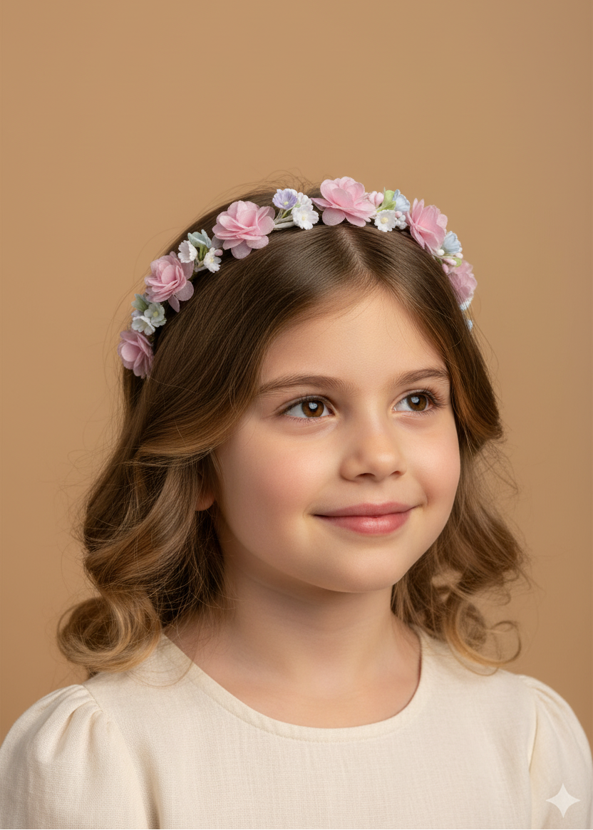 Corona de Flores Niña Ceremonia Rosa Pastel "Pastel Romance" | La Boutique de AyA