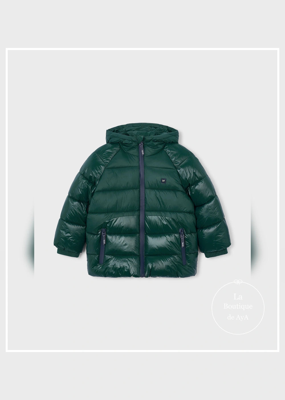 Chaquetón con capucha dark abeto para niño Mayoral 04469-092. Prendas solas, vista delantera.
