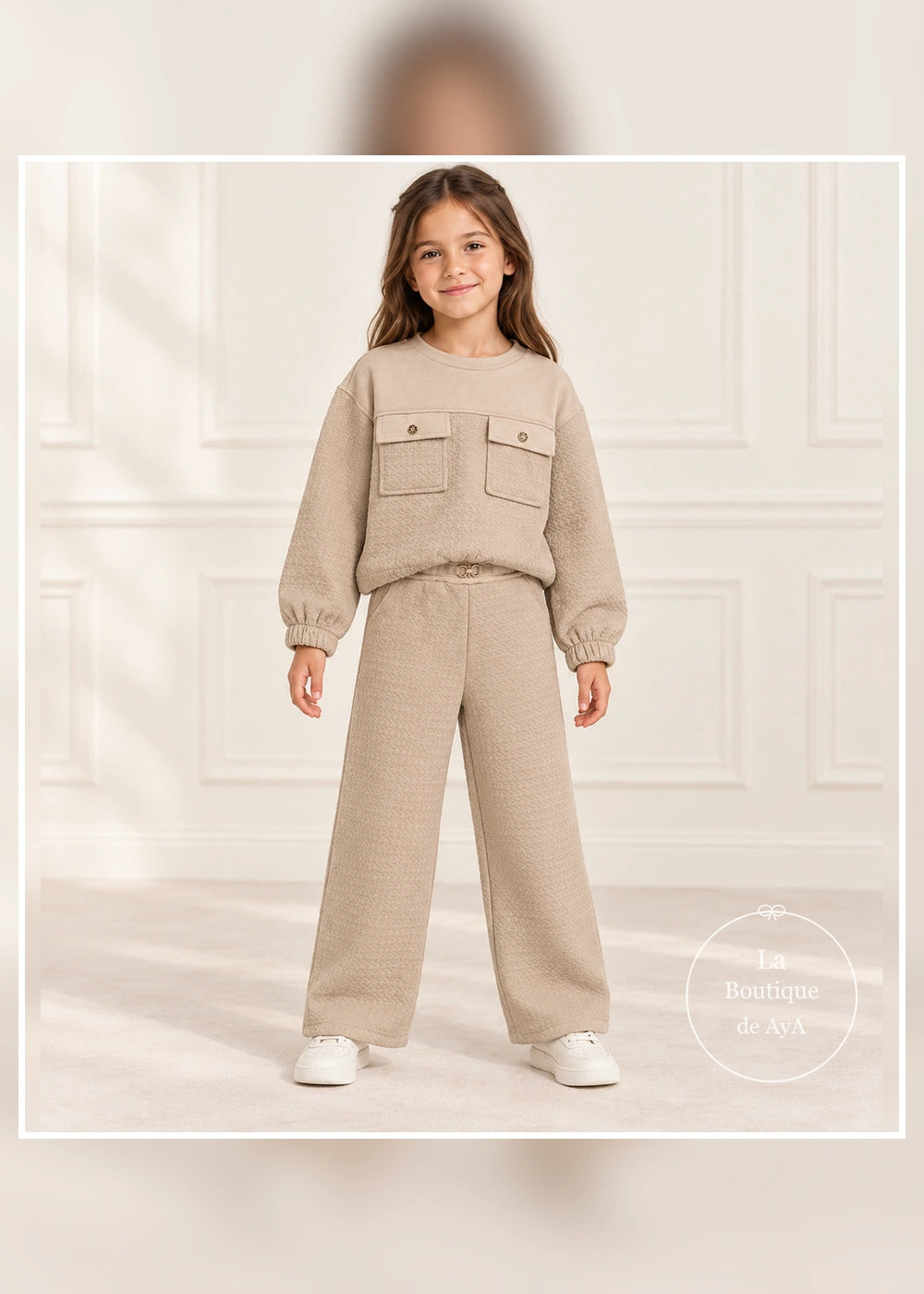 Conjunto acolchado avellana para niña Mayoral 04816-078. Vista principal con modelo.