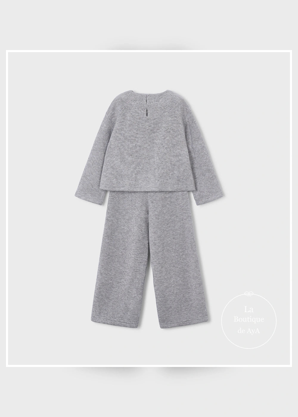 Conjunto de punto gris mezcla con lazos para niña Mayoral 04530-094. Prendas solas, vista trasera.