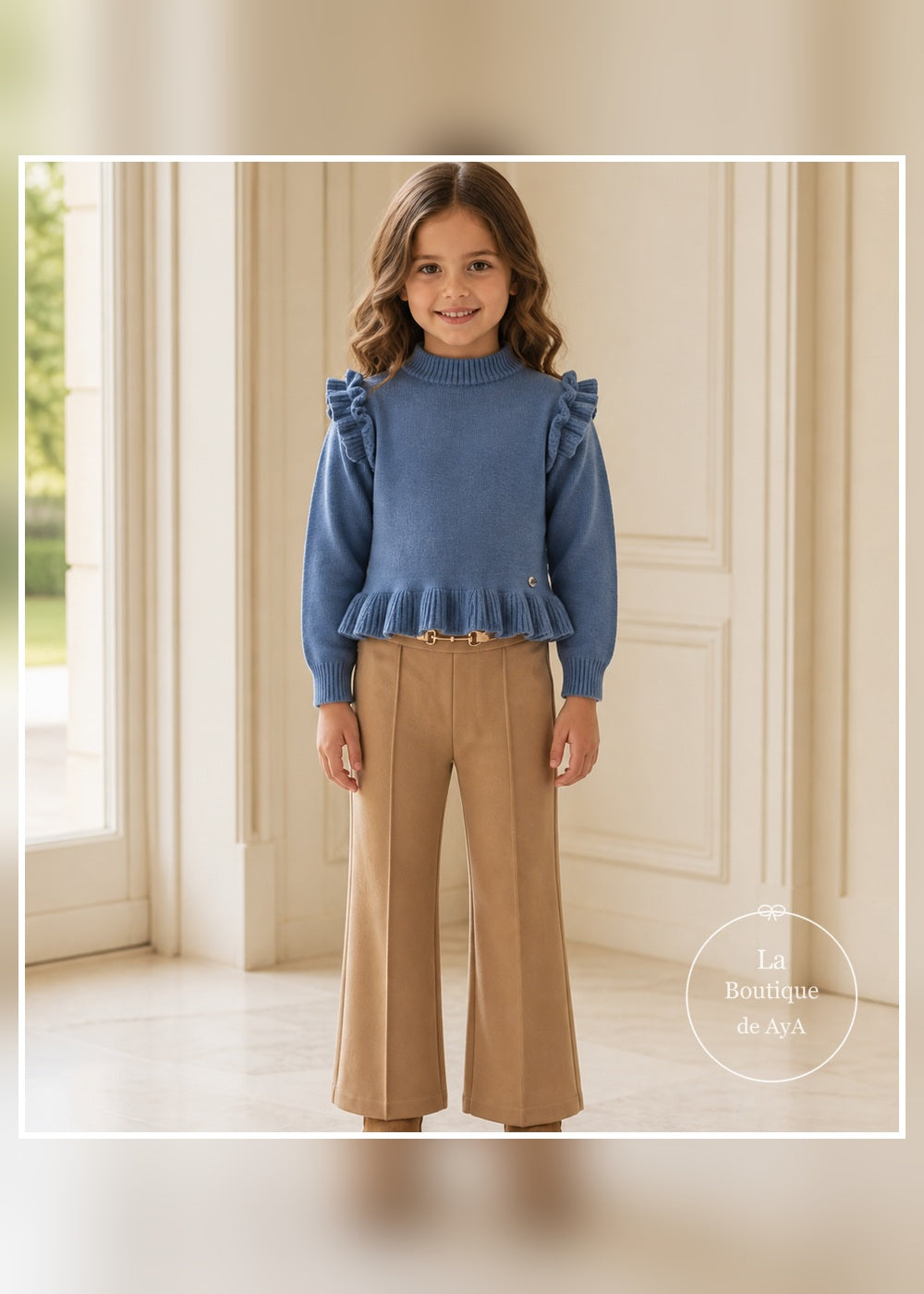 Conjunto niña Miranda azul empolvado y camel 40/0624/3J - portada con modelo