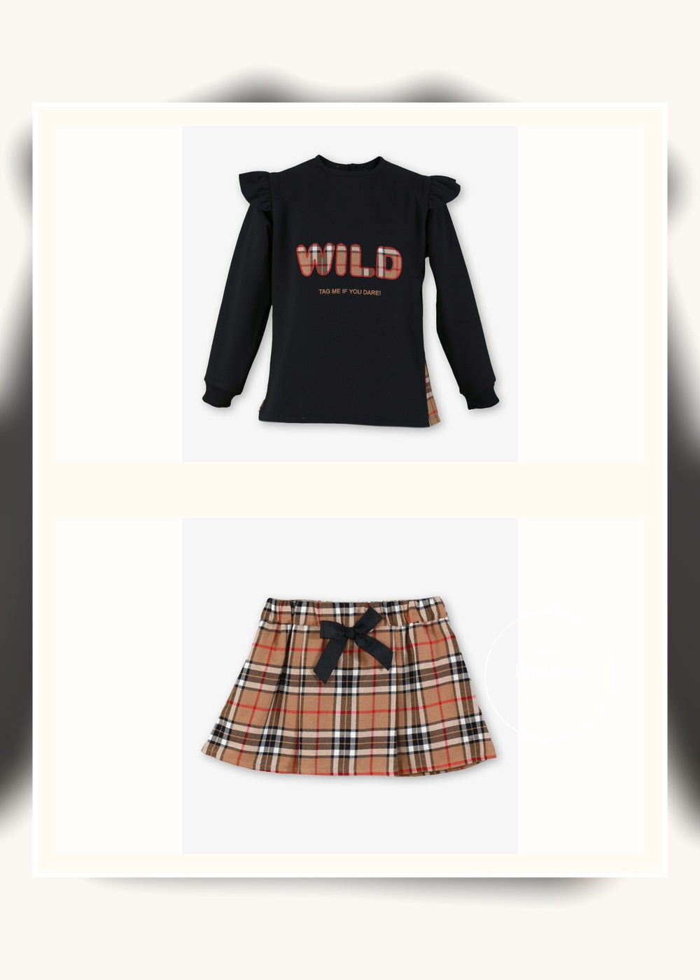 Conjunto de niña Miranda 0301, vista frontal de sudadera y falda