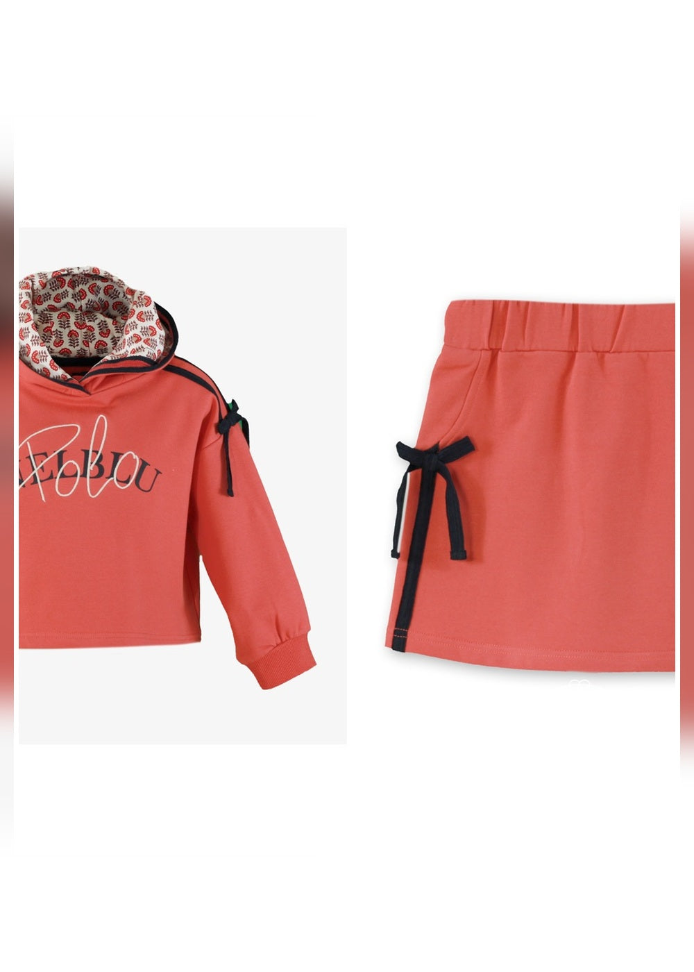 Conjunto sudadera y falda coral Miranda para niña detalle