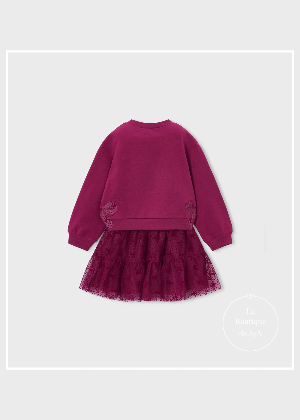 Conjunto sudadera y falda de tul framboise niña Mayoral 04934-060. Prendas solas, vista trasera.