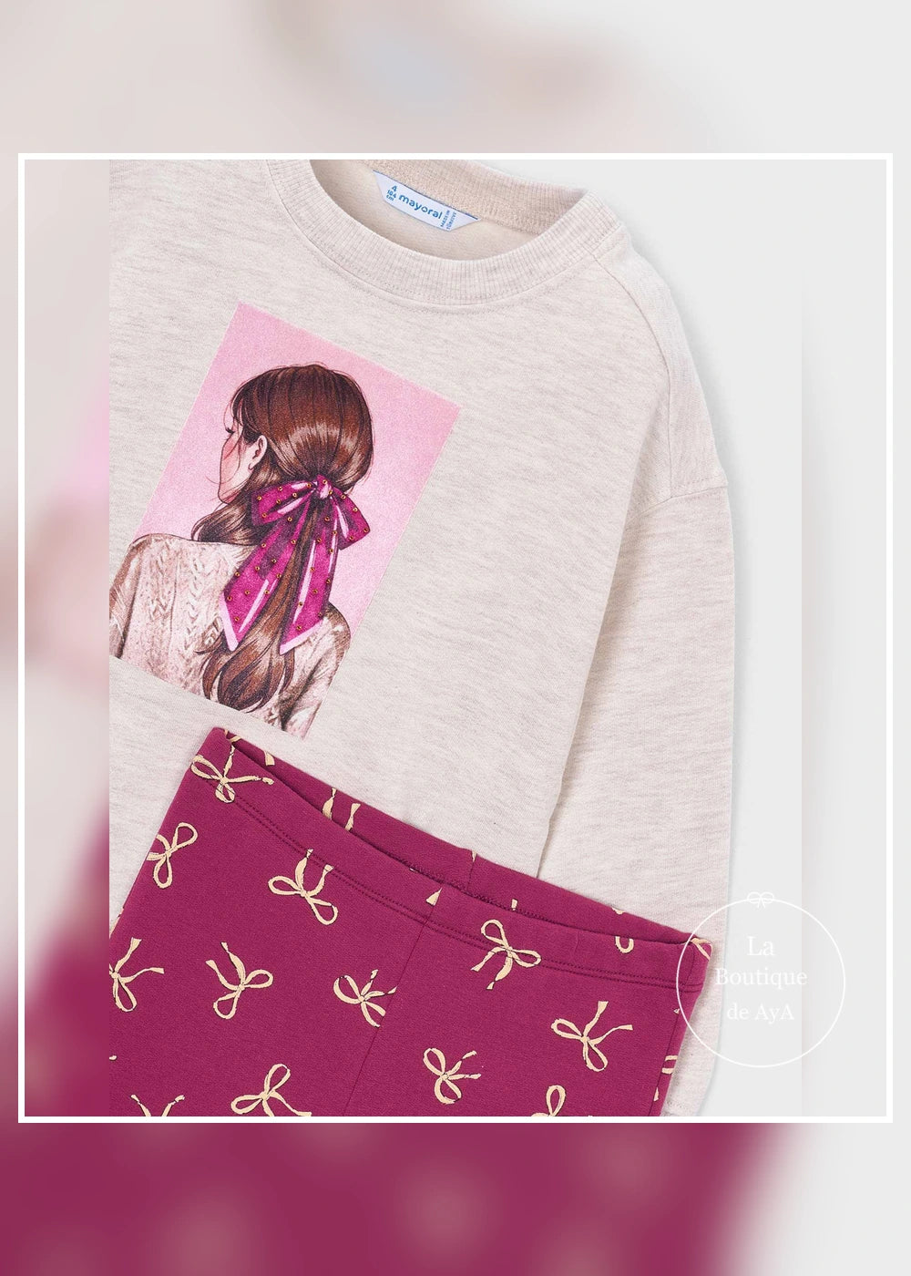 Conjunto sudadera y leggings framboise niña Mayoral 04738-079. Detalle del tejido y acabados.