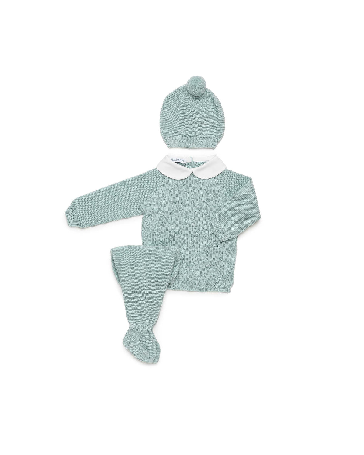 Conjunto Juliana 26552 rombos calados, jersey, polaina y gorrito 2