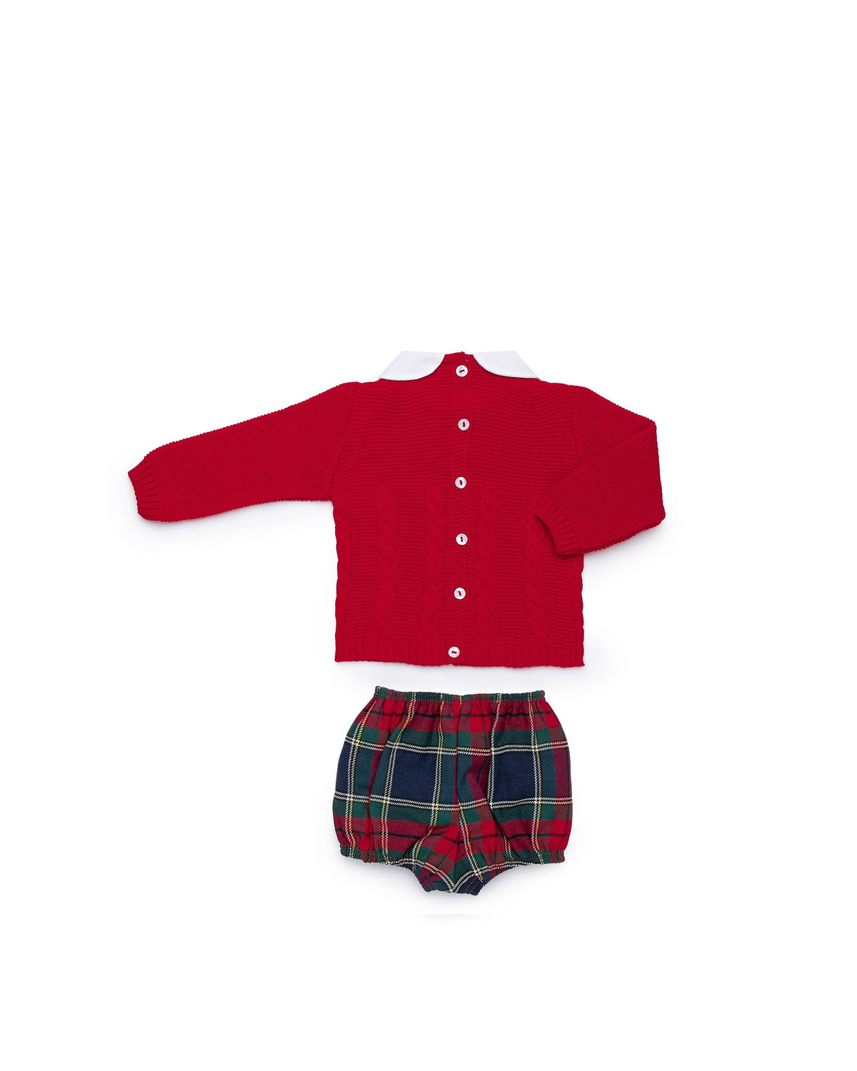 Conjunto bebé niño Juliana trenzas y cuadros 26584, detalle de acabados, otoño invierno 2026/27