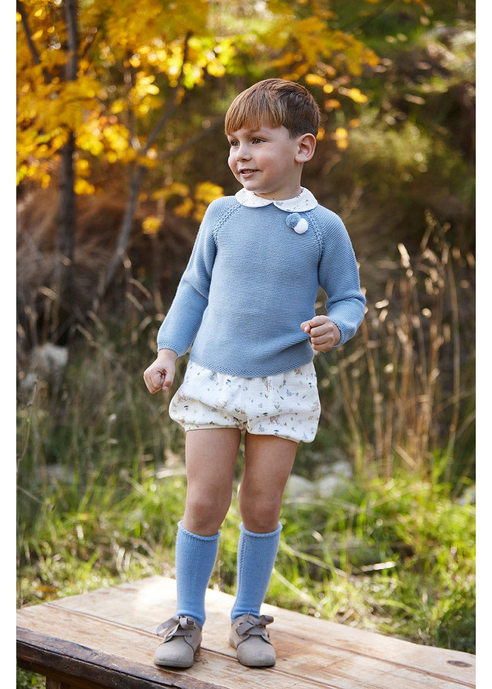 Conjunto bebé niño punto azul cielo y pantalón animalitos Juliana 26586, colección otoño invierno 2026/2027