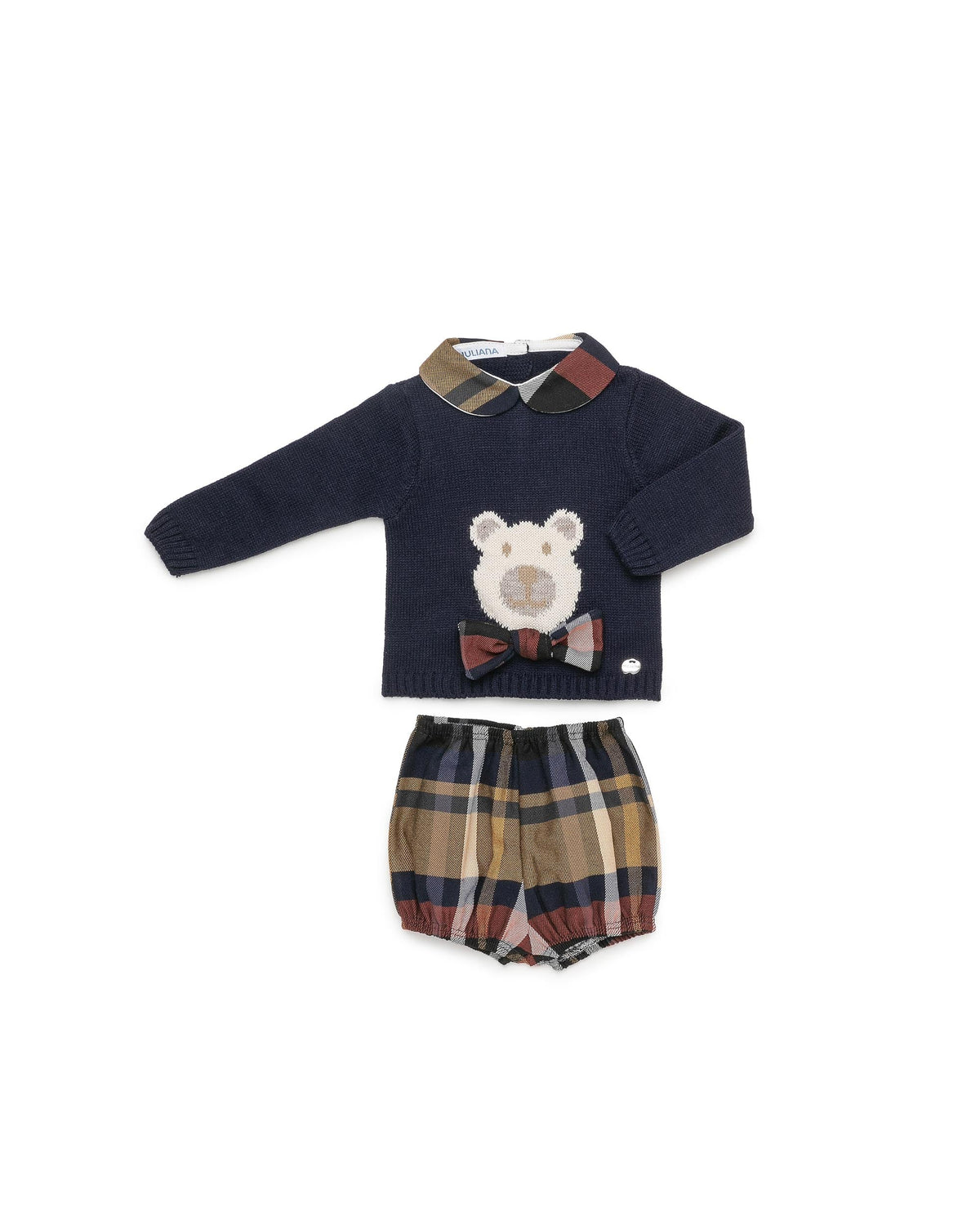 Conjunto bebé niño Juliana cuadros oso con pajarita 26587, prendas coordinadas, otoño invierno 2026/27