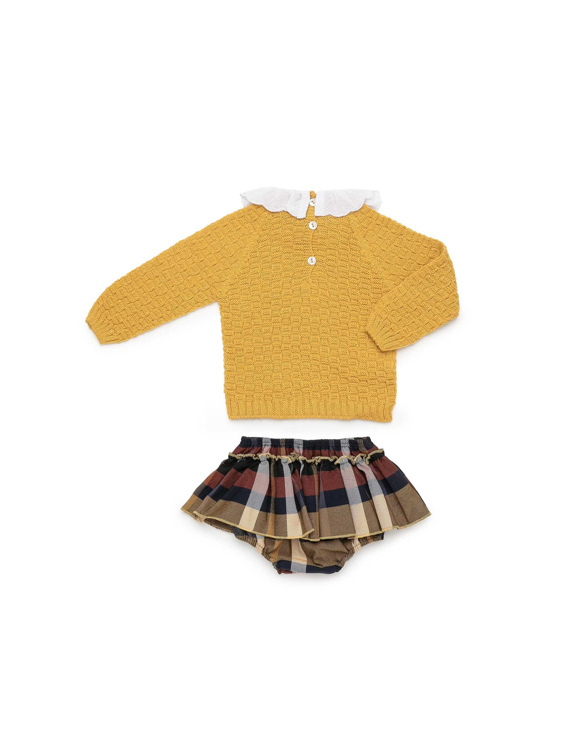 Conjunto bebé niña Juliana braga de cuadros y volantes 26608, detalle de acabados, otoño invierno 2026/27
