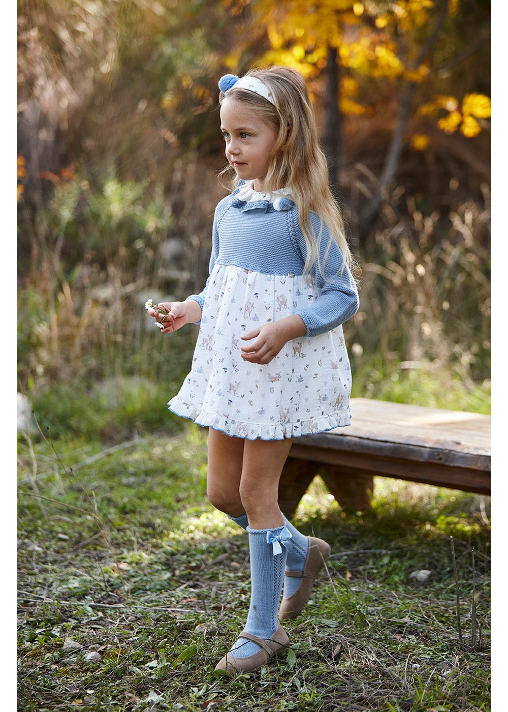 Vestido bebé niña cuerpo punto azul cielo animalitos Juliana 26647, colección otoño invierno 2026/2027