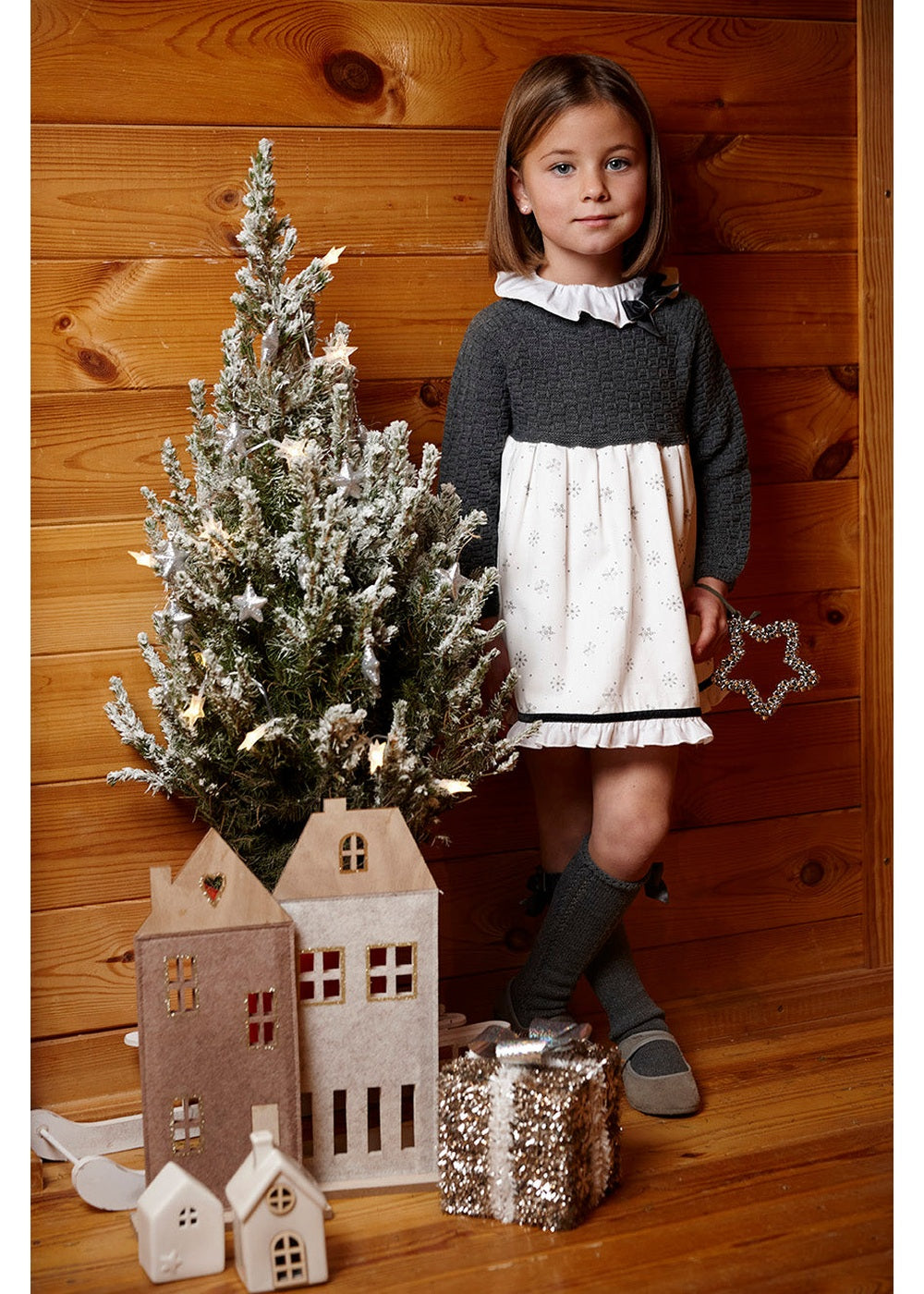 Vestido bebé niña cuerpo punto antracita estrella Juliana 26648, colección otoño invierno 2026/2027