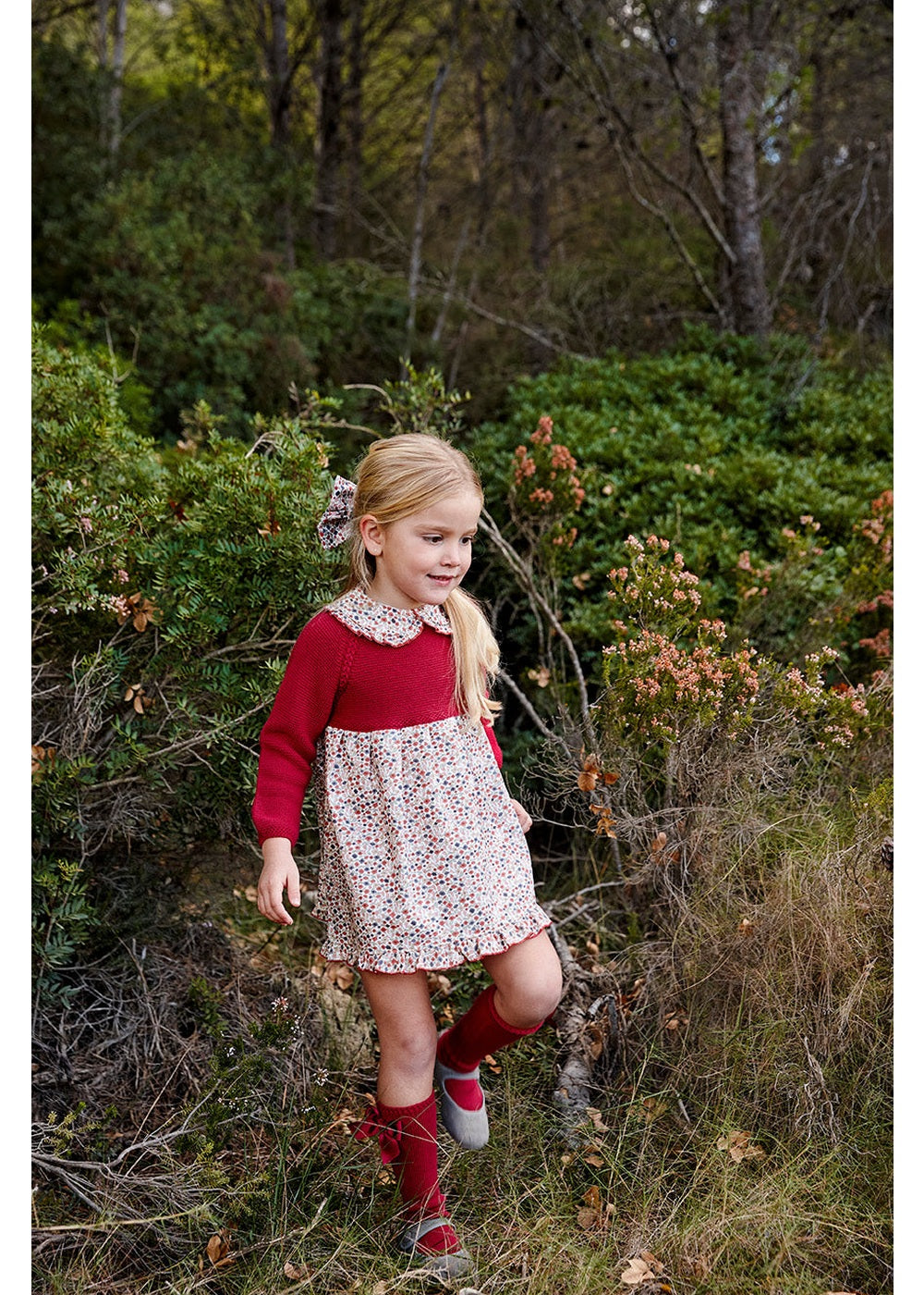 Vestido niña Juliana punto y flores 26649, colección otoño invierno 2026/2027
