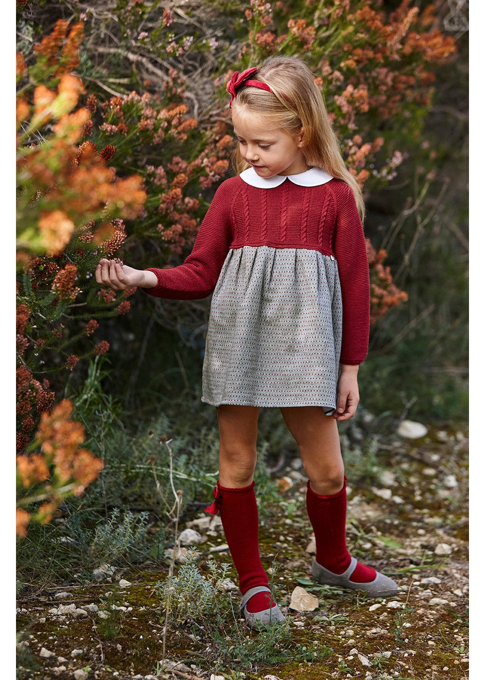 Vestido bebé niña cuerpo punto rioja motas Juliana 26657, colección otoño invierno 2026/2027