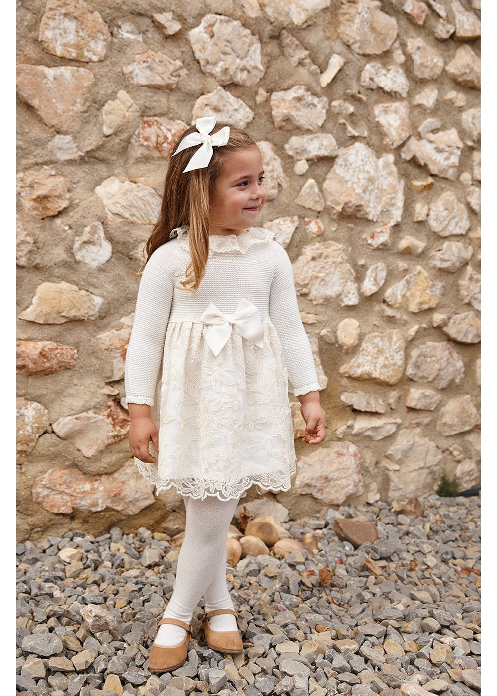 Vestido bebé niña Juliana punto y encaje 26658, colección otoño invierno 2026/2027