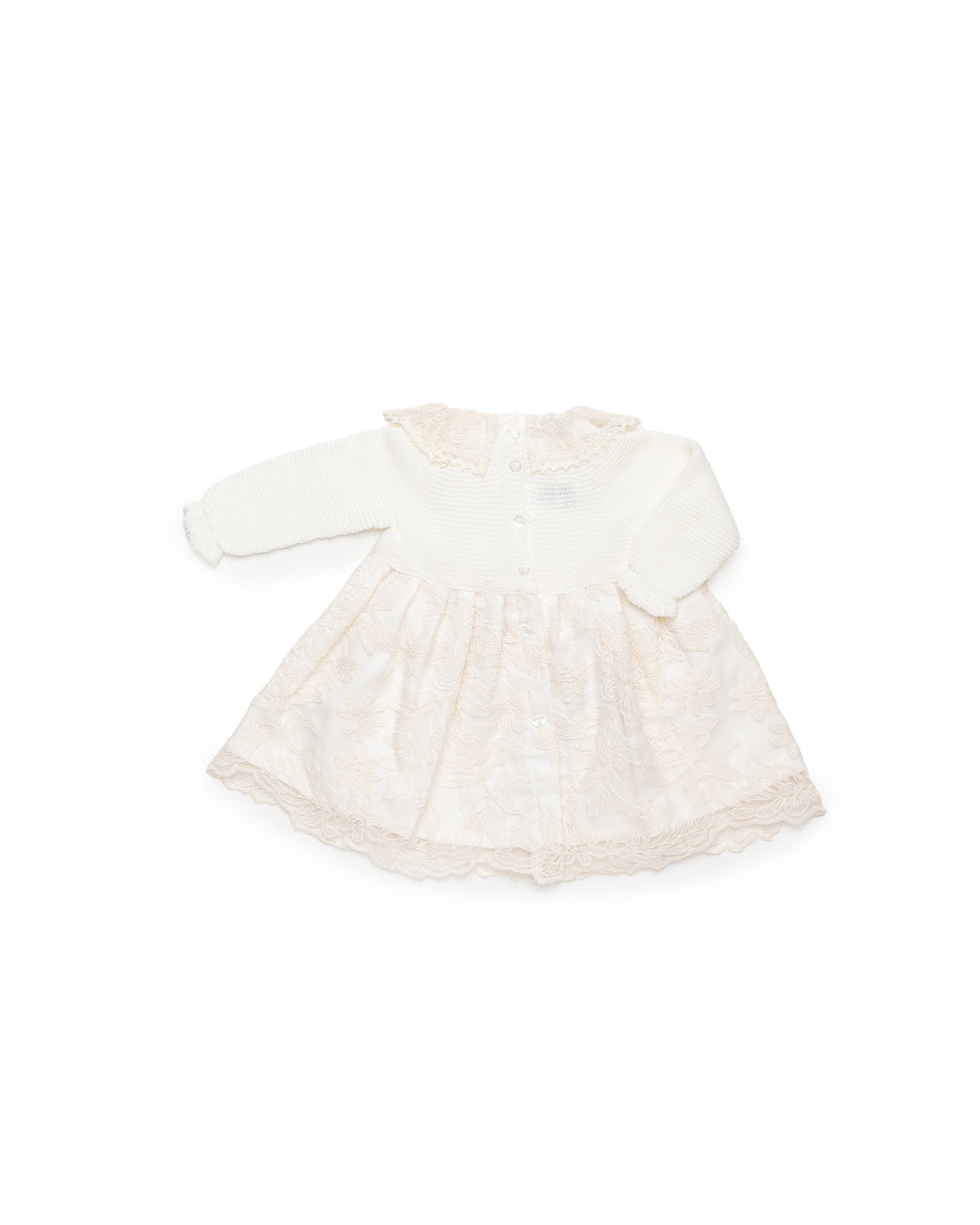 Vestido bebé niña Juliana punto y encaje 26658, detalle de acabados, otoño invierno 2026/27