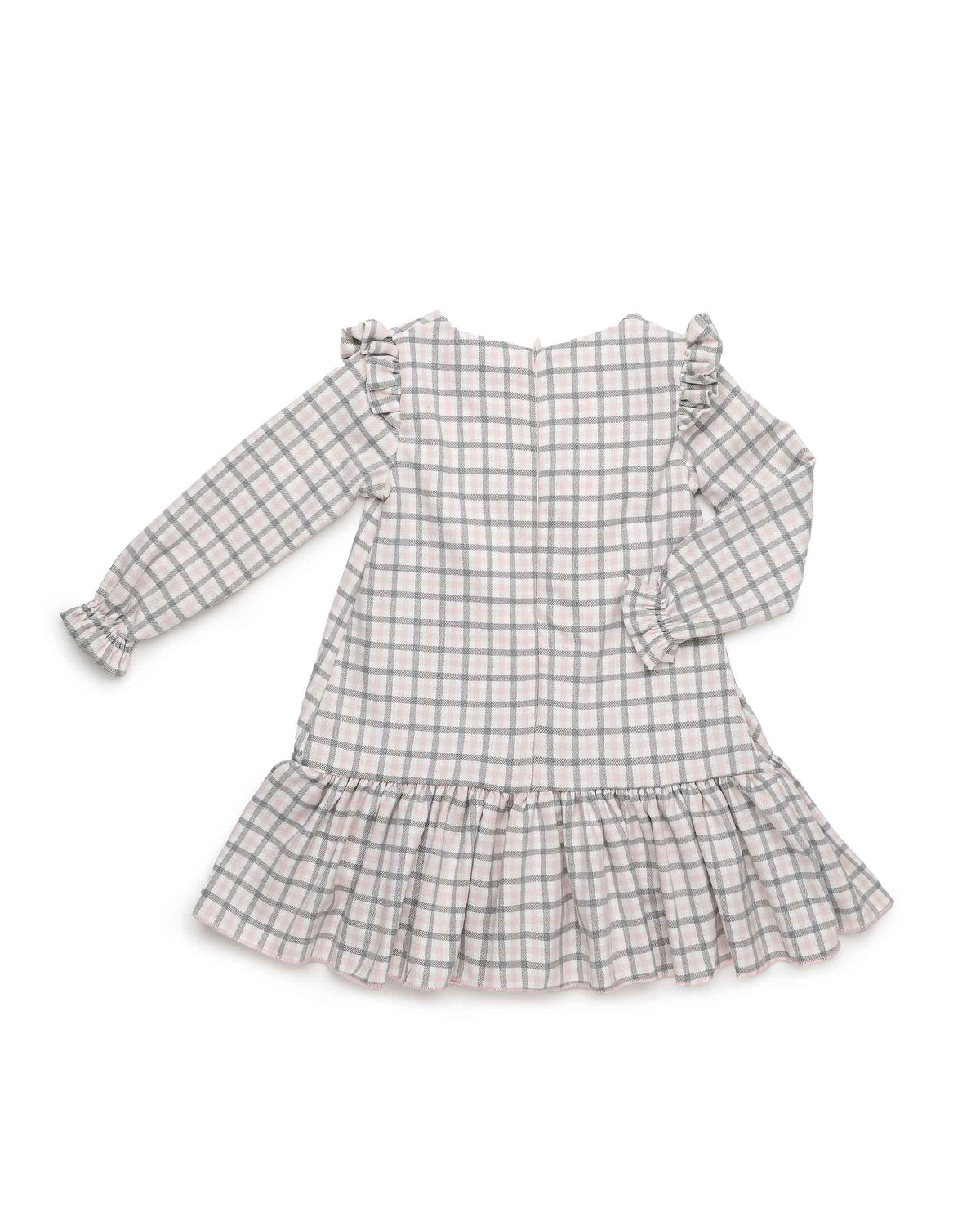 Vestido niña Juliana cuadritos y volantes 26660, detalle de acabados, otoño invierno 2026/27