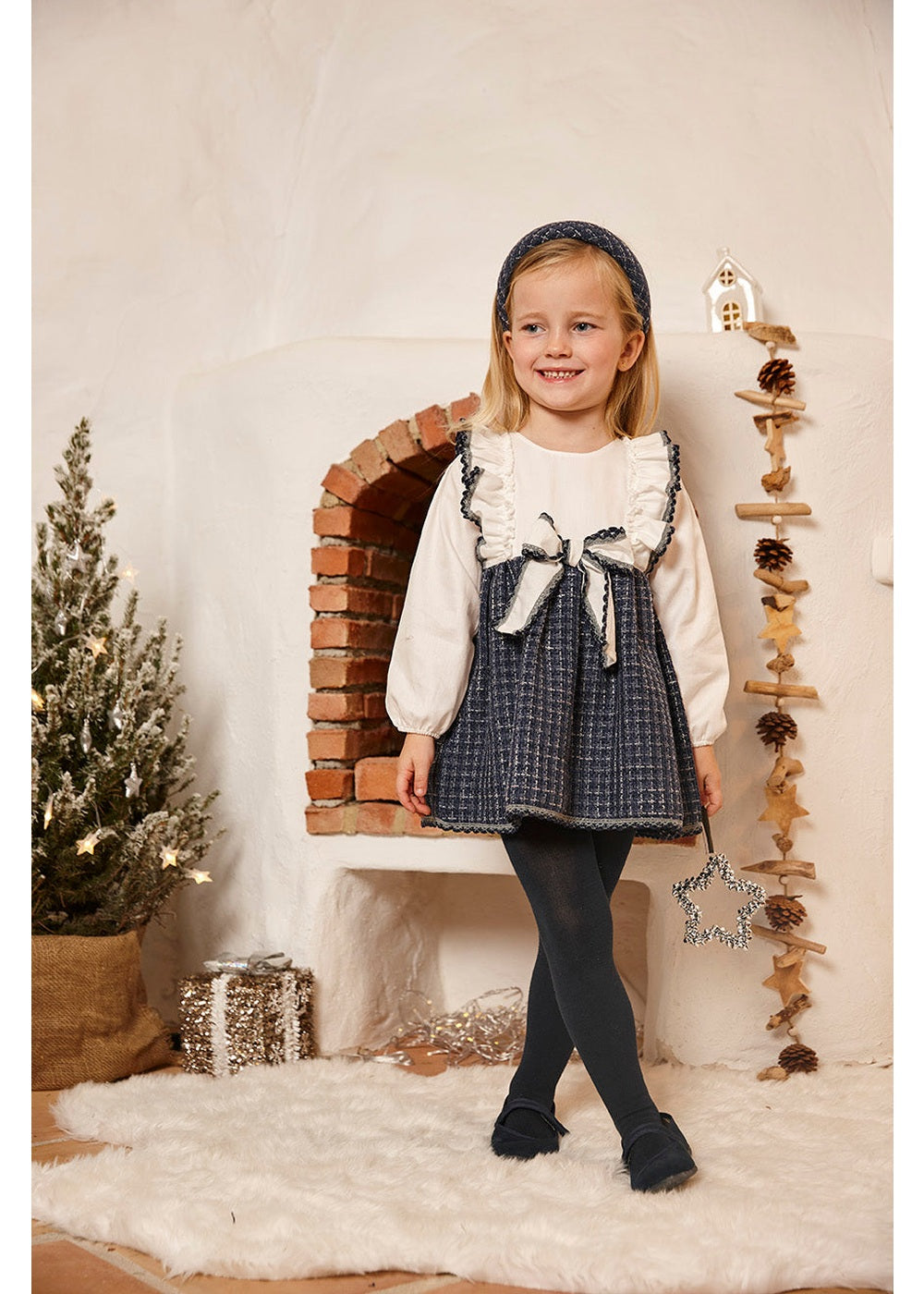Vestido niña Juliana cheviot y lazo 26667, colección otoño invierno 2026/2027