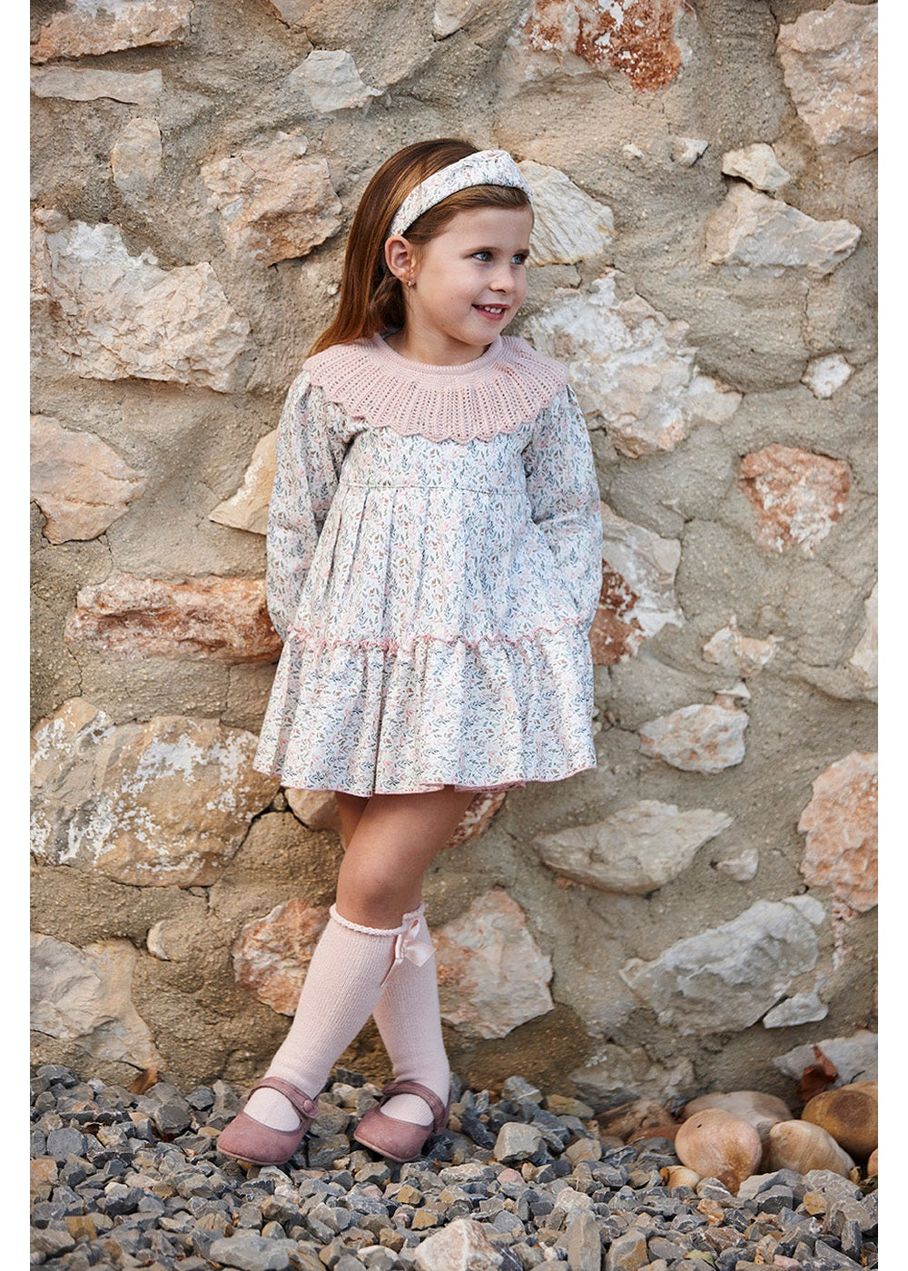 Vestido bebé niña Juliana ramitas y dos volantes 26669, colección otoño invierno 2026/2027