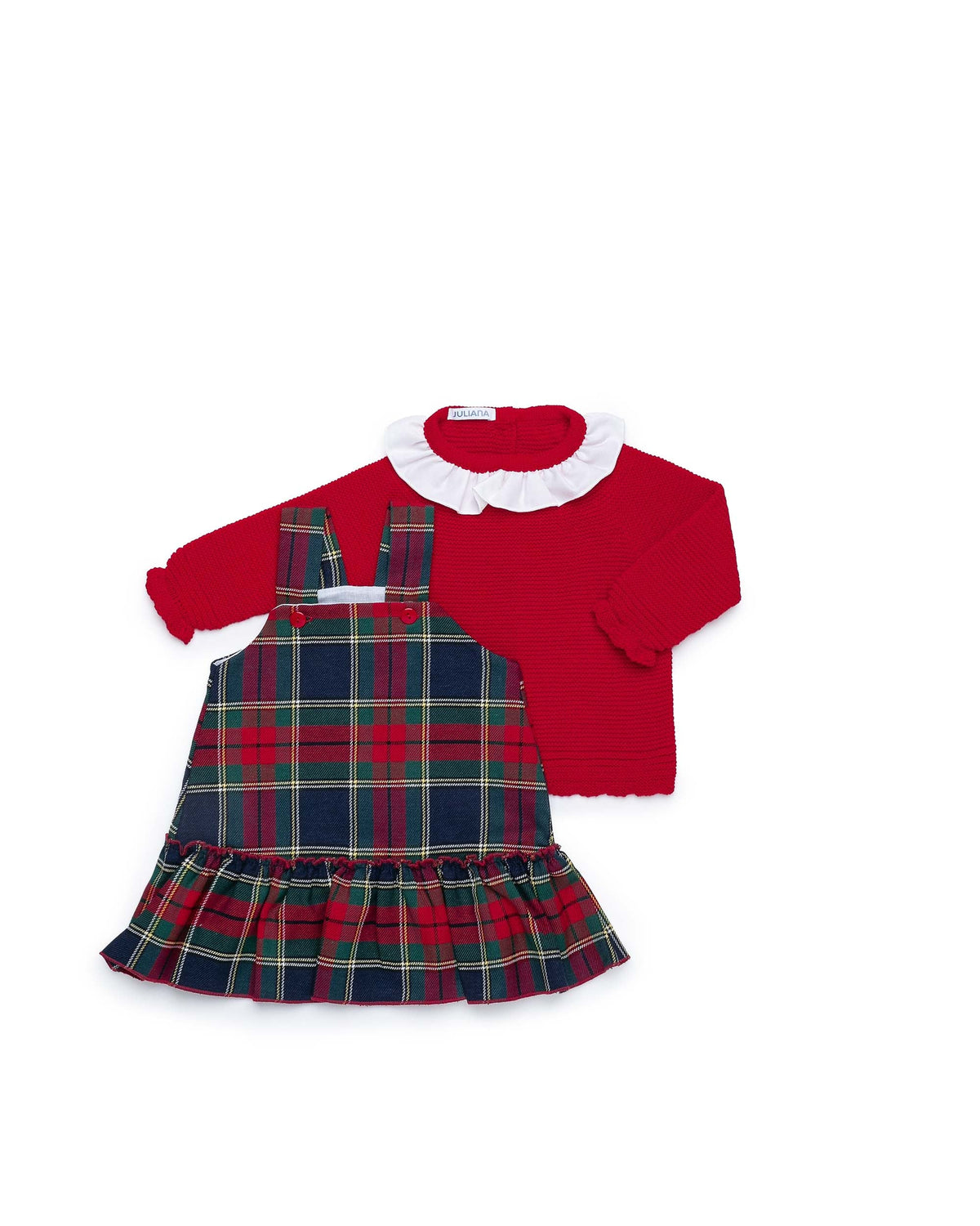 Conjunto niña Juliana pichi de cuadros y jersey 26675, detalle de acabados, otoño invierno 2026/27
