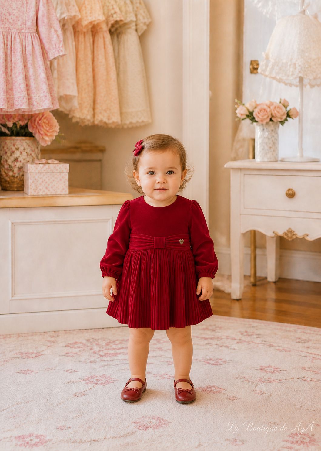 Vestido terciopelo plisado Rojo Mayoral para bebé niña - modelo