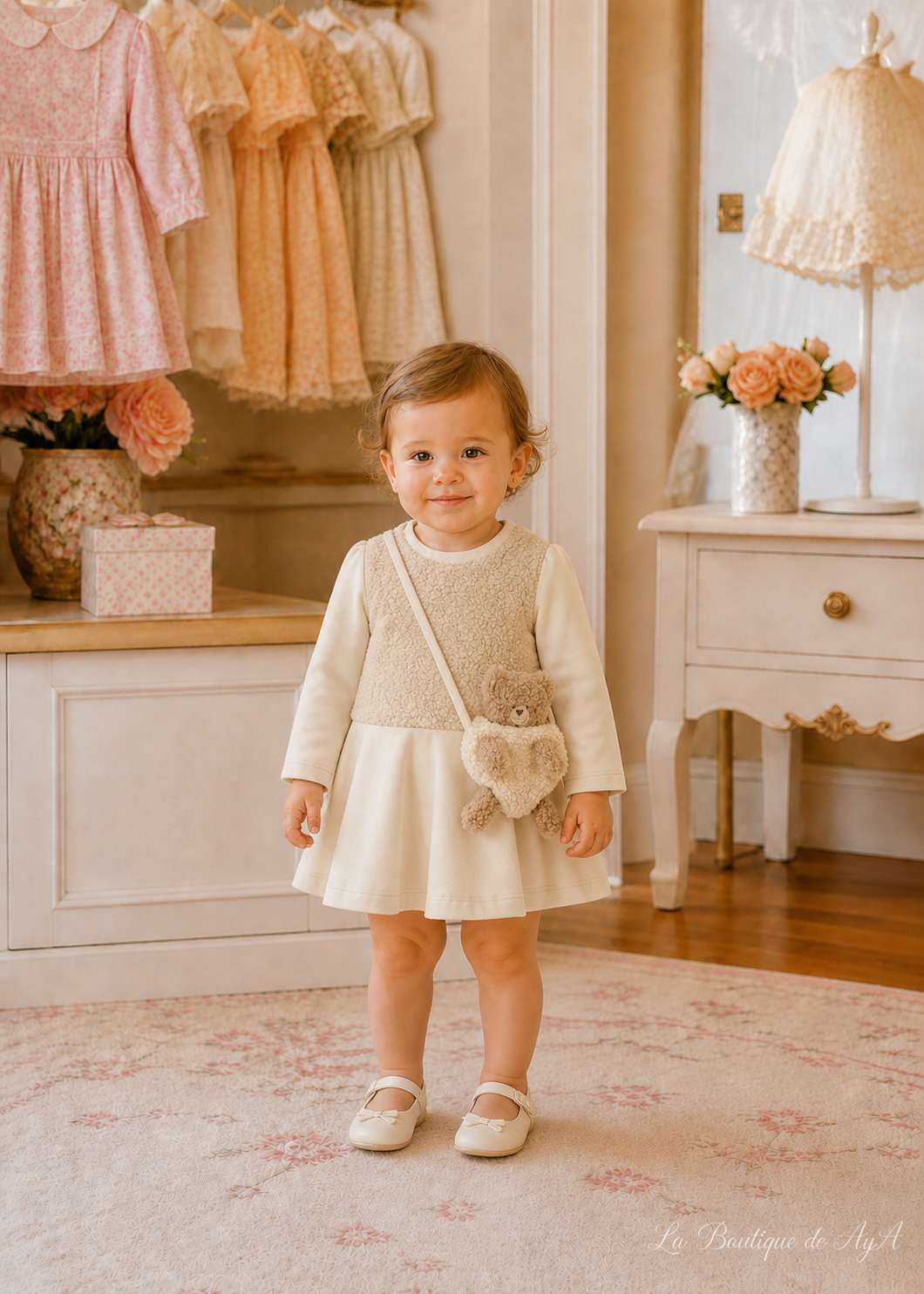 Vestido combinado con bolso Tofu Mayoral para bebé niña - modelo
