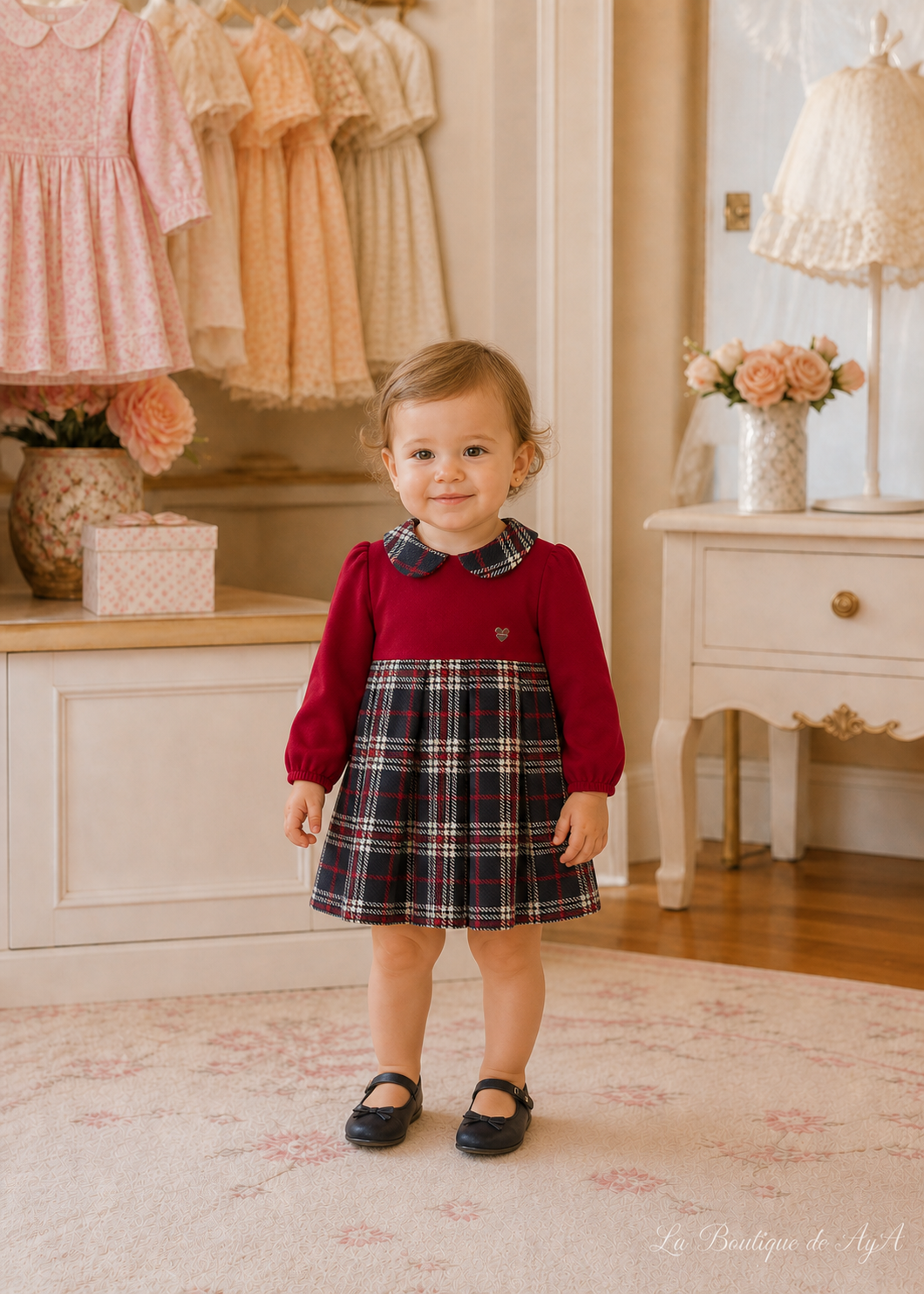 Vestido cuadros combinado Rojo Mayoral para bebé niña - modelo