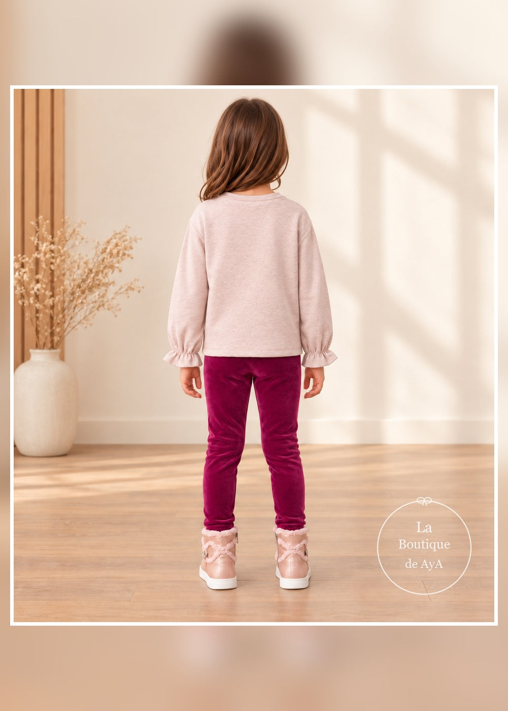Conjunto lazos y leggings framboise niña Mayoral 04739: vista posterior con modelo