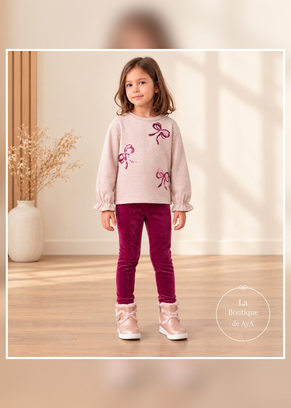 Conjunto lazos y leggings framboise niña Mayoral 04739 - vista frontal con modelo