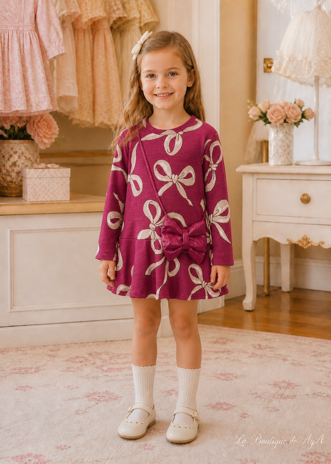 Vestido punto jacquard bolso Framboise Mayoral para niña - modelo