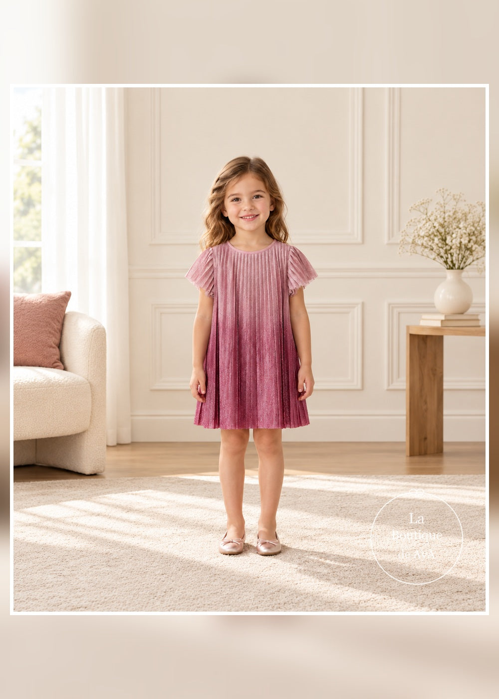 Vestido plisado degradé framboise niña Mayoral 04922 - Portada frontal con modelo