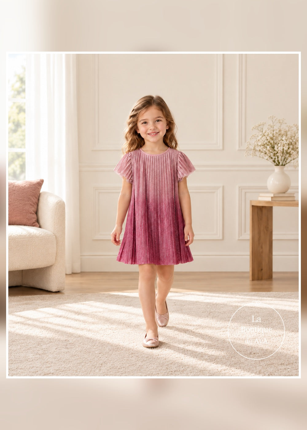 Vestido plisado degradé framboise niña Mayoral 04922 - Vista en movimiento