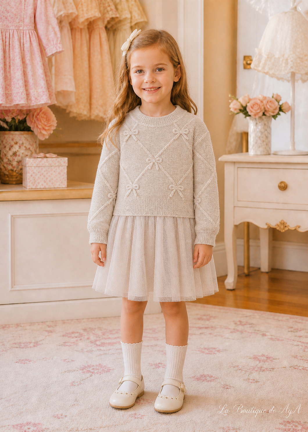 Vestido tricot combinado lazos Hojaldre vigoré Mayoral para niña - modelo