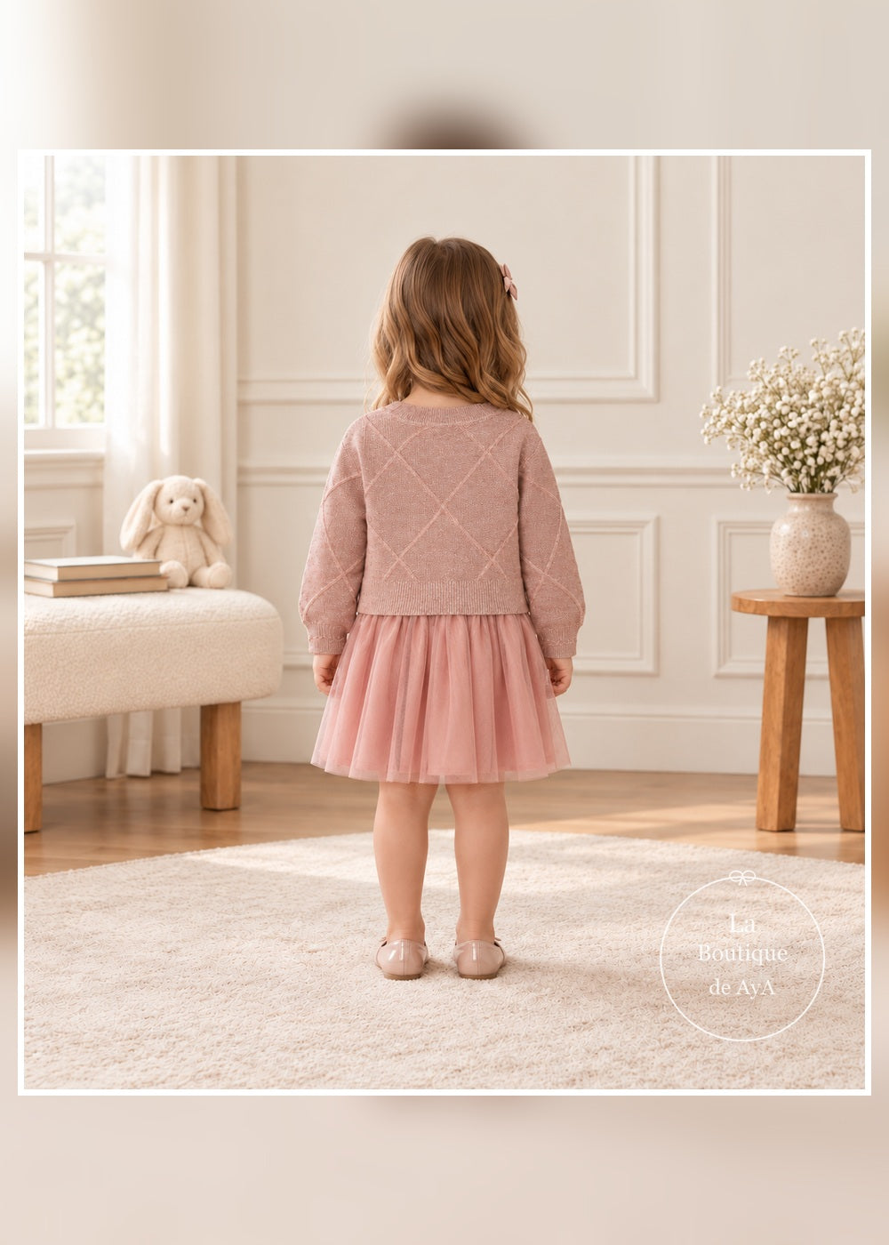 Vestido con jersey y lazos cuarzo niña Mayoral 04927 - Vista trasera