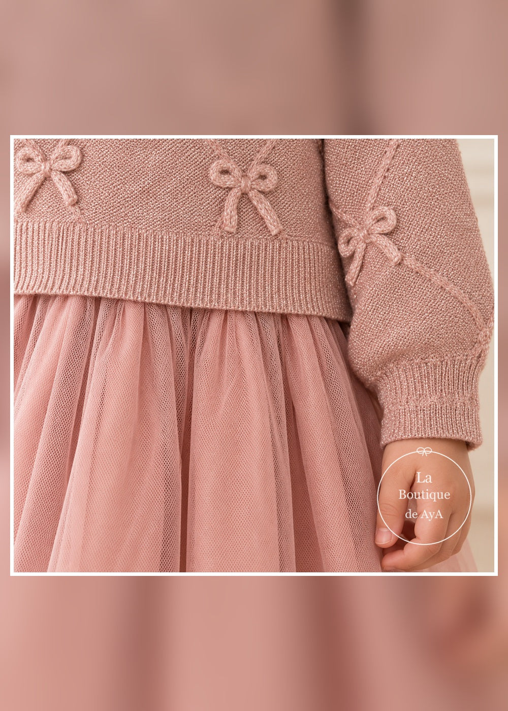 Vestido con jersey y lazos cuarzo niña Mayoral 04927 - Detalle de tejido y acabado