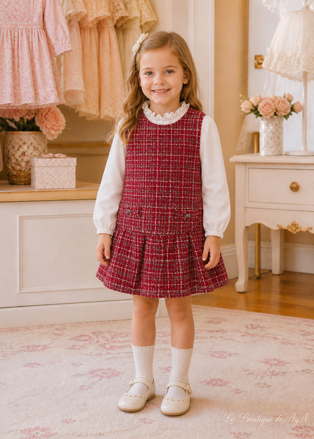 Vestido pichi combinado Rojo Mayoral para niña - modelo