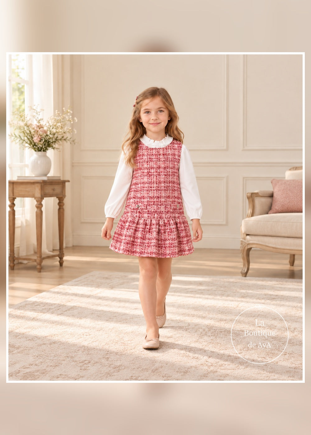 Vestido pichi combinado cuarzo niña Mayoral 04929 - Vista en movimiento