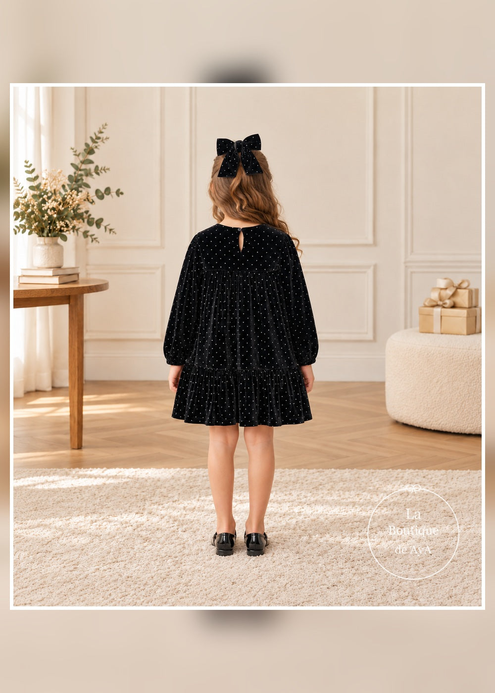 Vestido terciopelo negro con coletero niña Mayoral 04930 - Vista trasera